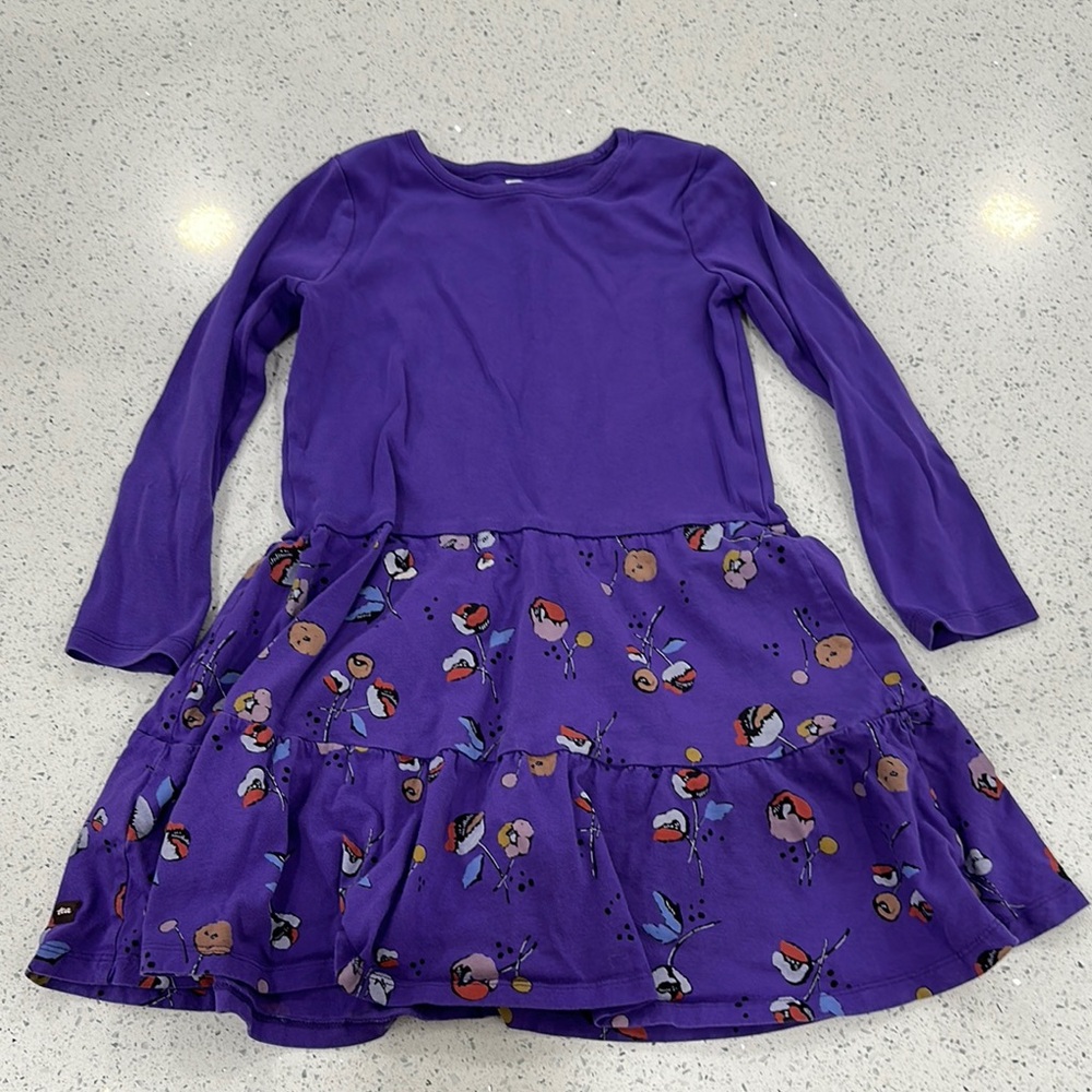 Purple Kids Dress with Floral Pattern - Picture 1 of 3